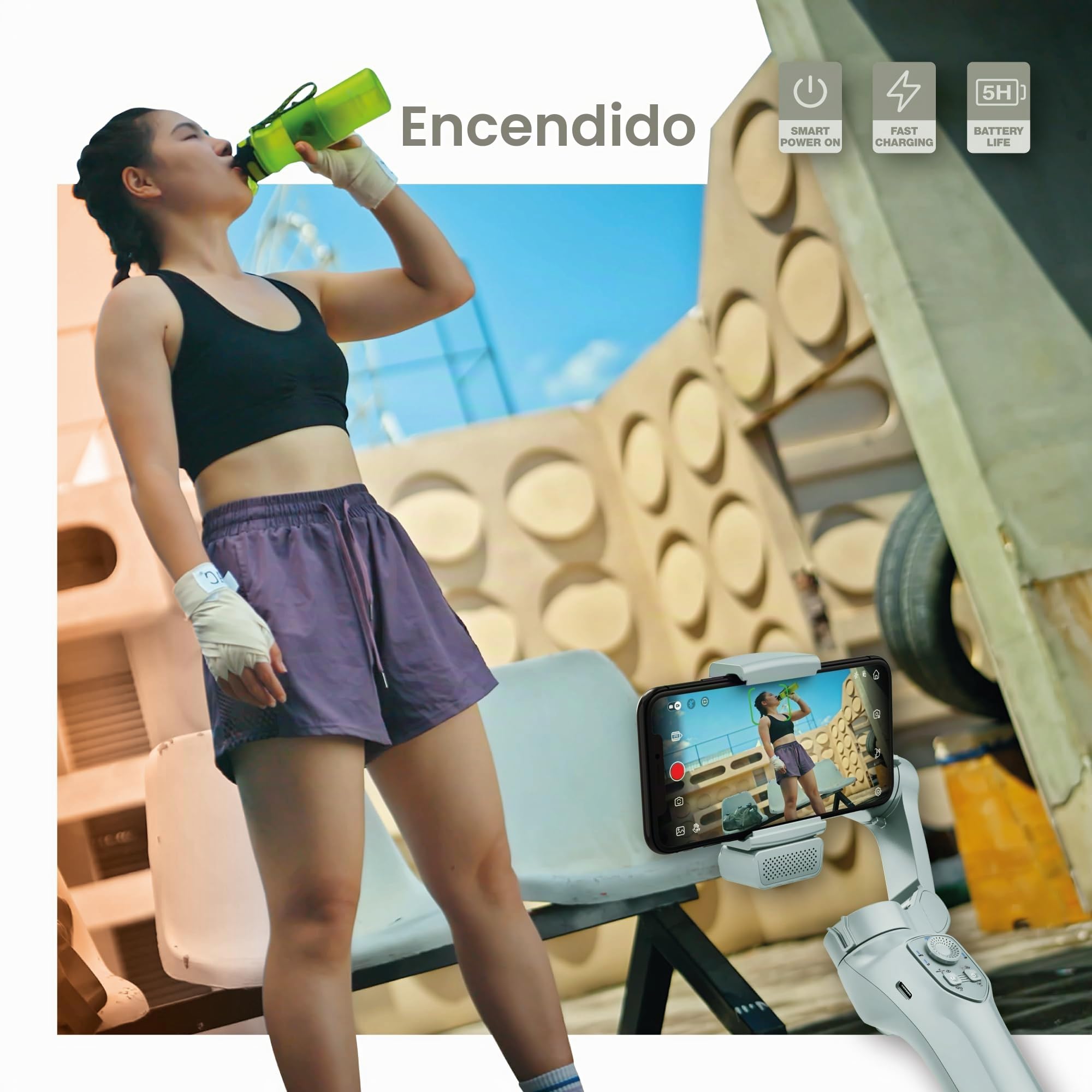 PORTENTUM 7 Pro estabilizador para movil con módulo IA de Seguimiento Independiente – Gimbal para móvil de 3 Ejes Plegable con trípode – App – Compatible iPhone y Android – Vlog, Youtube y TikTok