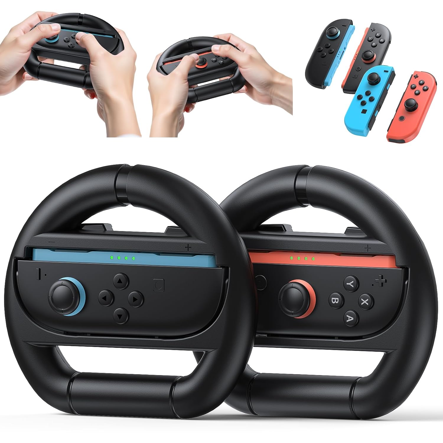 Kinwin Steering Wheel for Nintendo Switch 2 & Switch 1 & Switch OLED Joypad, Racing Wheel Controller Grip for Mario Kart World, for Mario Kart 8 Deluxe, NS2 Anti-Slip Grip Holder Accessories(Black x2)