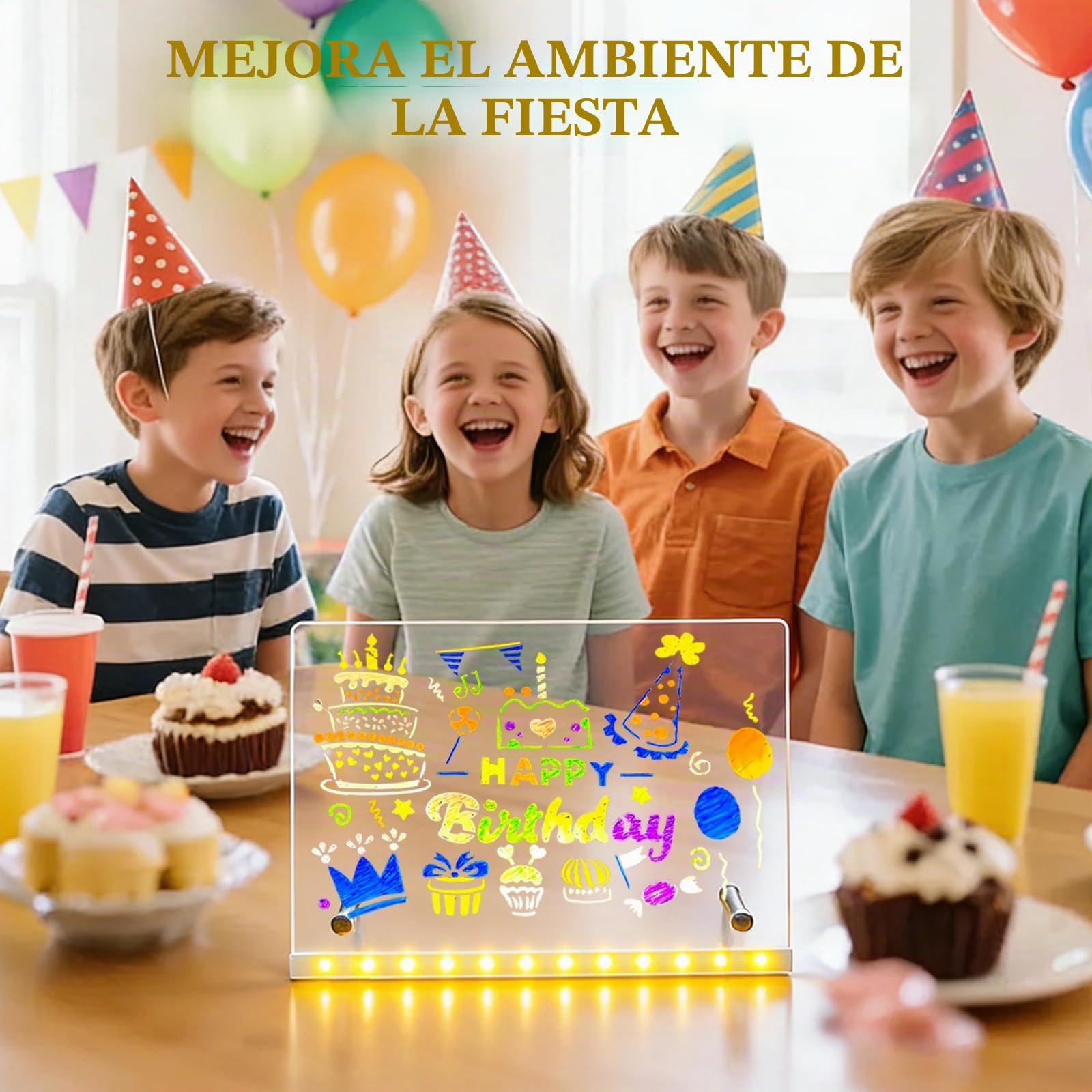 Tablero Acrílico Luminoso con Mensaje LED, Tablero de Notas LED con Bolígrafo de 7 Colores, Tablero de Dibujo LED con Soporte,Tablero de Escritura LED Luminoso Transparente, Limpiable