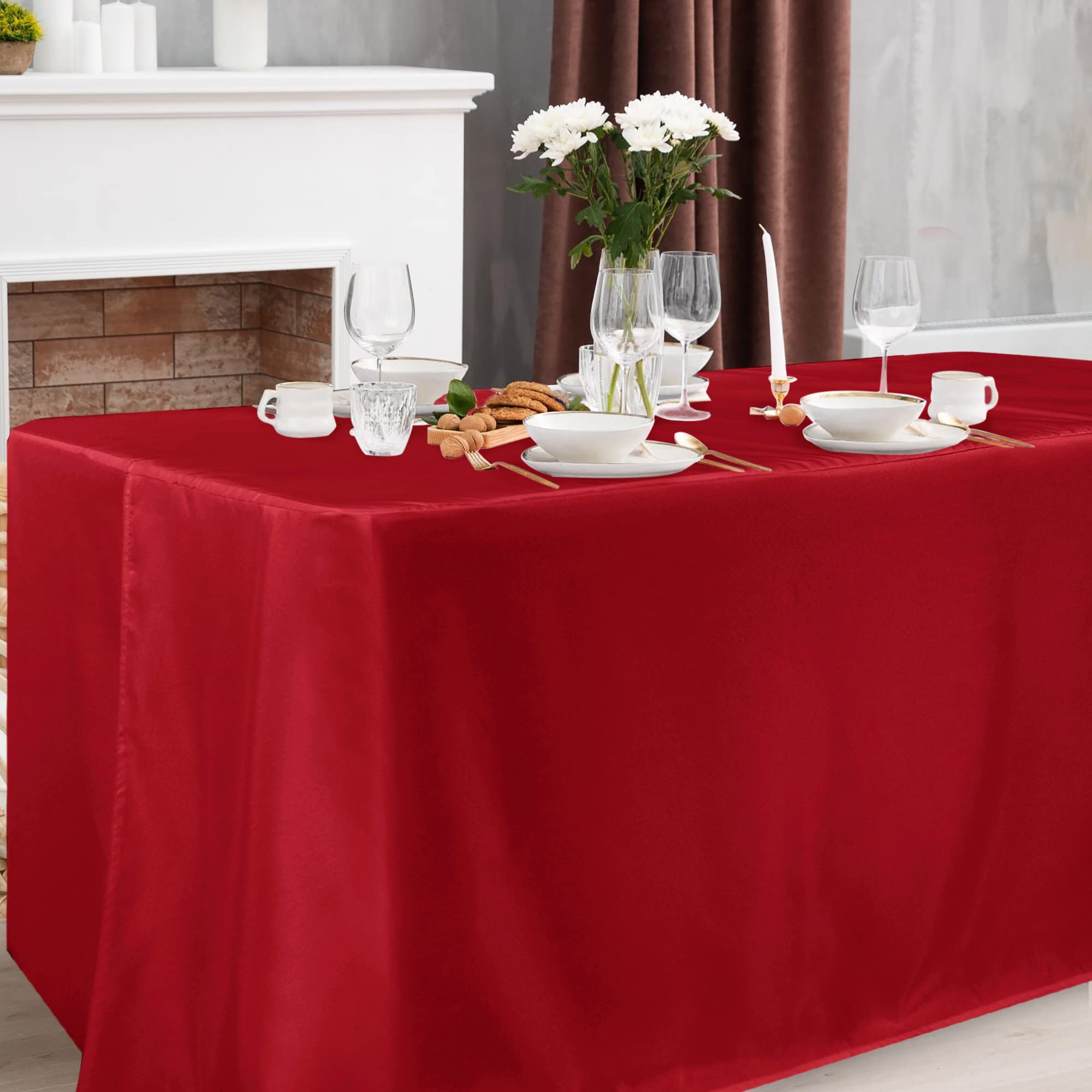 Rechteckige Tischdecke – 4er Set, 183x76 Cm, Wasserabweisend & Bügelfrei, Burgunderrot