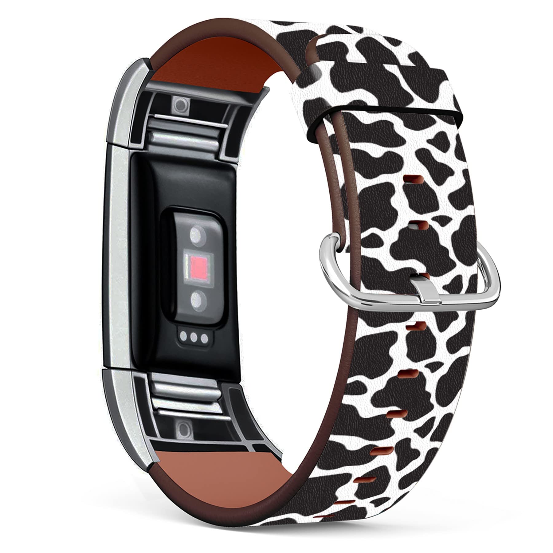 Compatible with Fitbit Charge 2 , Patterned Leather Replacement Band (Black and White Cow Print Pattern)