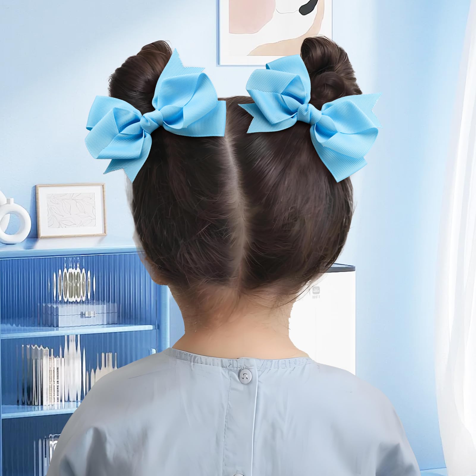 YanJie Boutique Grosgrain Ribbon Light Blue Hair Bows for Girls Toddler Hair Accessories with Medium Alligator Clips for Kids Teens Back to School