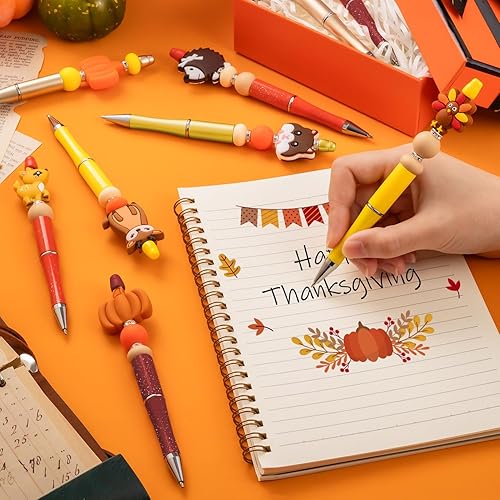 Miniatura 4 de FFNIU Bolígrafos de cuentas de Acción de Gracias, bolígrafos de cuentas de plástico con cuentas de silicona, hojas de arce, dulces, calabazas,