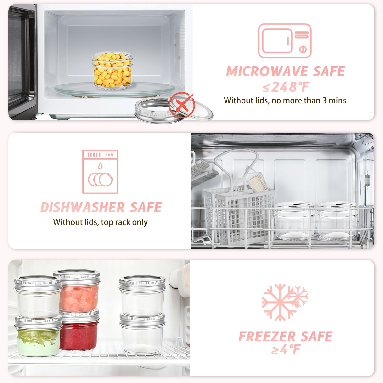 TUZAZO Mini tarros Mason de 4 onzas, paquete de 8 tarros de vidrio de boca ancha con tapas, pequeños recipientes de conservas para mermelada, especias, miel, gelatina, pudín, postre, tarro para hacer