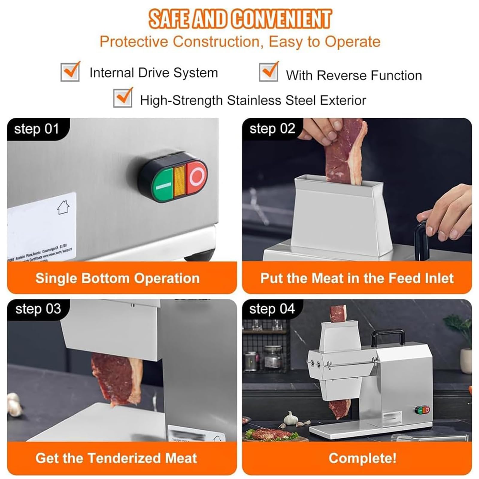 Inteneritore di Carne Elettrico 450W, Cubettatrice Automatica 120 kg/h con Lame in Acciaio Inox, Spessore Regolabile 3–22 mm, Macchina Professionale per Bistecca E Maiale