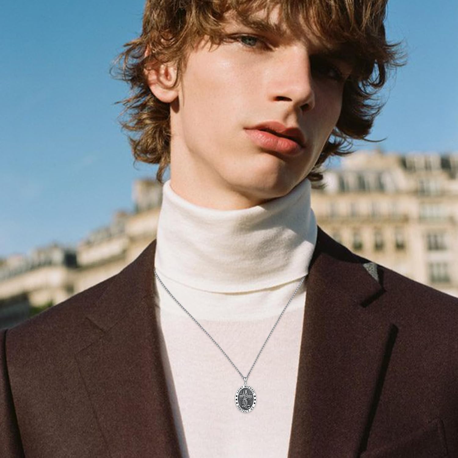 Archangel Saint Michael Necklace for Men Women 925 Sterling Silver Saint Michael Amulet Pendant Necklace Archangel Miracle Medal Pendant Protect Us Religious Jewelry Gift for Men - Image 3