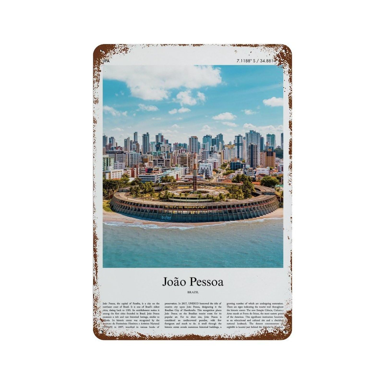 xiaoxiaoshen João Pessoa Brazil City Scenery Wall Decor Art Metal Tin Poster Modern Home Decor Art Home Bar Shop Decorations Vintage Sign 30x20cm