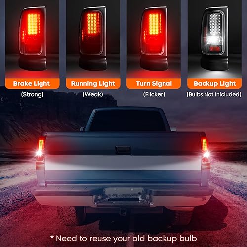 Miniatura 2 de Tresound Luz trasera LED para Dodge Ram 1500 1994-2001, Ram 2500 3500 1994-2002, montaje de luz trasera cromada, lente transparente