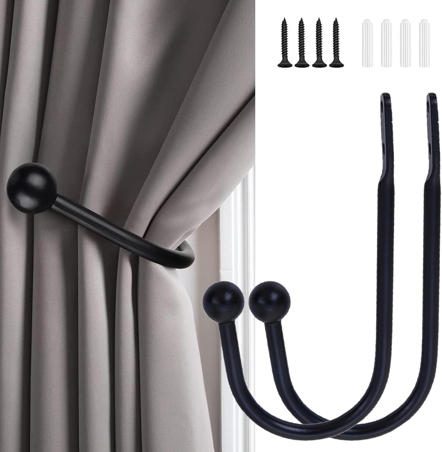Curtain Tie Backs，Tiebacks Wall Mounted Curtain Holder with Screws for