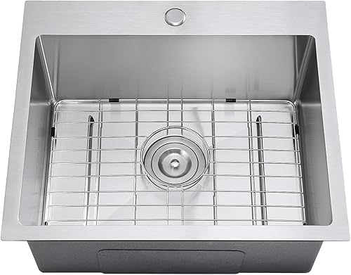Fregadero de cocina de 21 pulgadas de acero inoxidable cepillado de calibre 18, fregadero de cocina con 1 orificio para grifo, 21 pulgadas de
