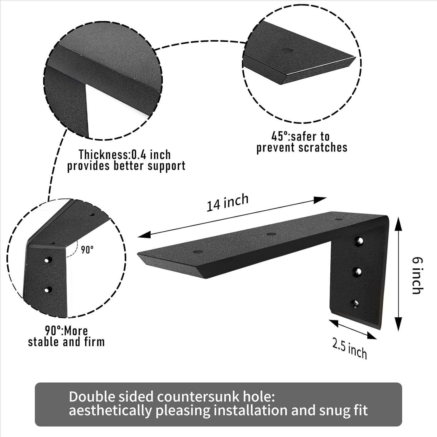 Countertop Support Brackets Countertop Brackets Heavy Duty Shelf L Brackets 14 Inch 0.4 Inch Thick 14"x6"x2.5" Hidden Corbels for Granite/Wood/Concrete Countertops (2pack)