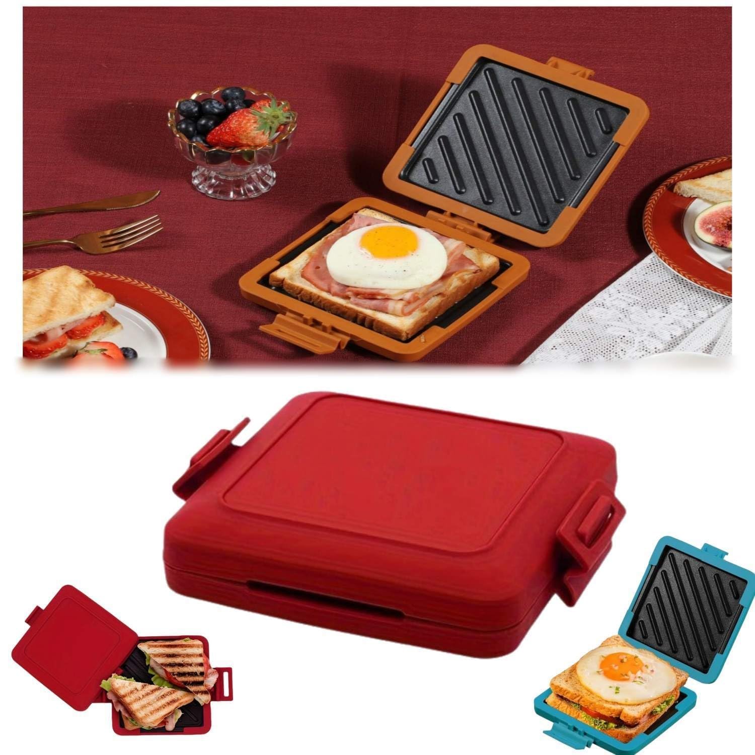Microwave Toastie Sandwich Maker, Micro Munchy, Microwave Toastie Maker, Microwavable Sandwich Maker, Mini Breakfast Toastie Maker, Fast Grill And Dishwasher Safe, No Electricity, Wireless (Red)