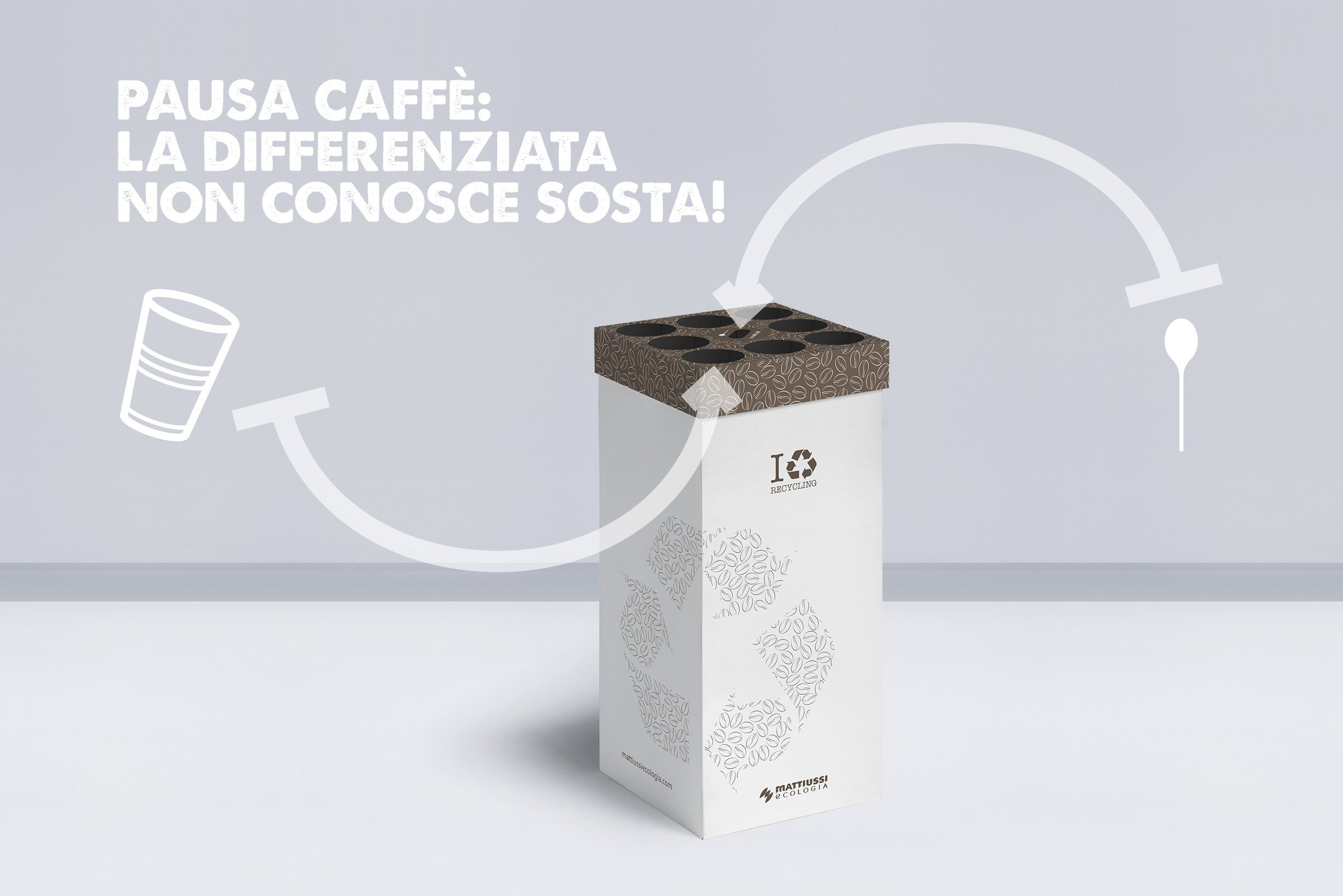 5 CONTENITORI CART-ONE caffè: contenitore in cartone ecocompatibile per la raccolta dei bicchieri da caffè e dei bastoncini, completo di 10 sacchi