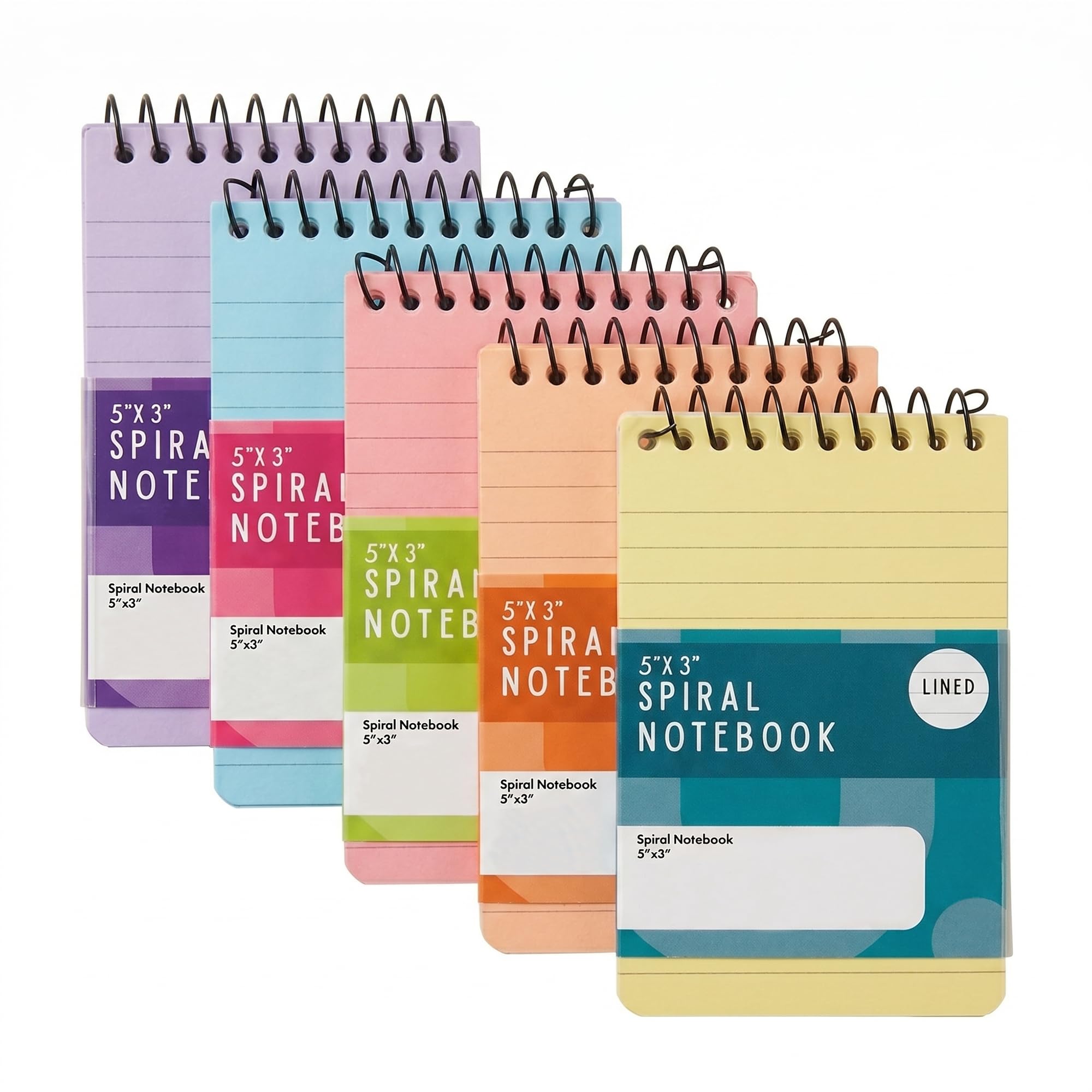 ZOPPER Spiral Notebook 5" x 3" Pack of 5 Colour Assorted Mini Notebooks - Lined Pages, Spiral Bound Pocket Memo Pads - Compact Writing Notebook for School, Office, Home & Travel