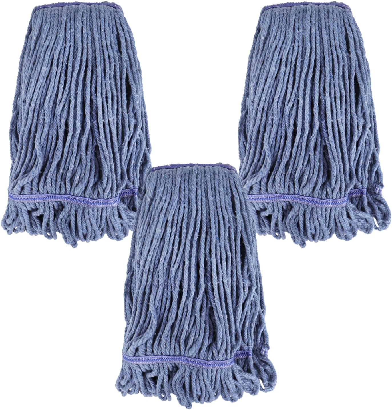 Commercial Heavy Duty Mop Heads Replacement for Rubbermaid with Long Handle - 3 Packs Industrial Wet Mop Head with Handle for Floor Cleaning - Commercial Products Looped End String Head Refills