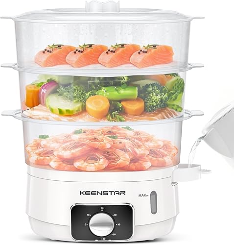 Vaporizador eléctrico de alimentos para cocinar, vaporizador de verduras de 13.7 cuartos de galón con cestas de 3 niveles sin BPA, cocción