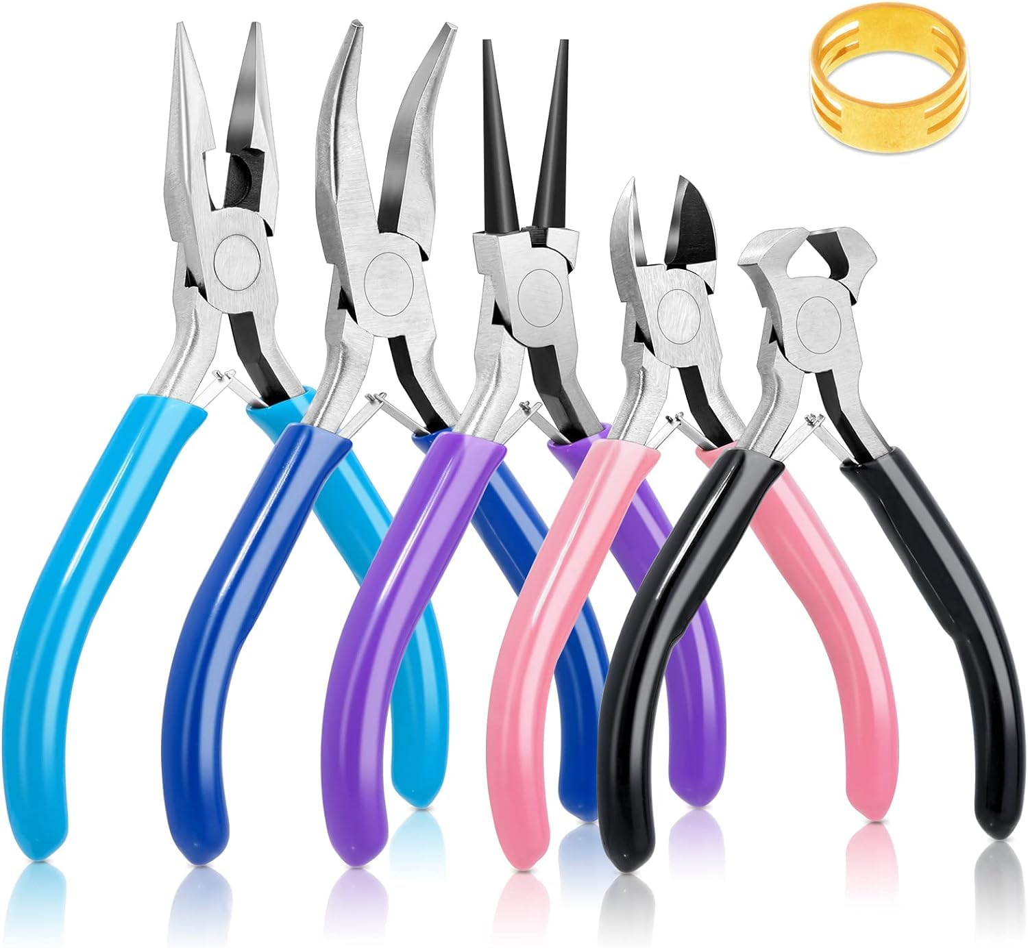 Sixstore 5 PCS Jewellery Pliers Kit with Spring, Jewellery Making Set including Needle, Round, Bent Nose Plier, Wire Cutter