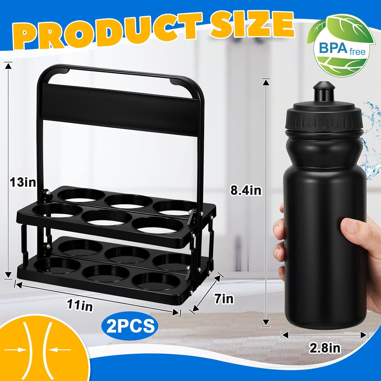 12 Water Bottles 20 oz with 2 Pack Sports Water Bottle Carrier Wide Mouth Water Bottles Plastic Squeeze Water Bottles Major Sports Water Bottles for Fitness Bike Gym Camping (Black)