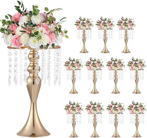 Miniatura 9 de VINCIGANT 8 centros de mesa de fiesta para mesas, soportes de flores de metal con cuentas de cristal, centros de mesa de boda para mesa, jarrones de