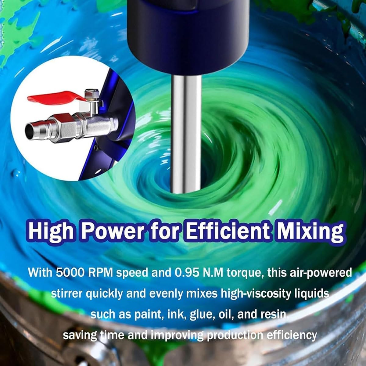 Miscelatore pneumatico per vernice, agitatore d'aria da 5 galloni, 1/8 HP, 5000 giri/min, supporto di sollevamento manuale, capacità 30 l, per vernice, colla, inchiostro, tamburo olio, pressione di