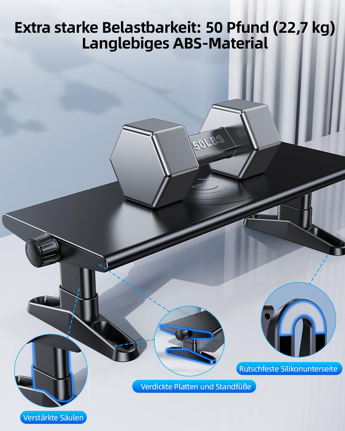 Monitorständer mit 6 USB C 3.0 Hub,HöHenverstellbar Monitor Erhöhung Schreibtisch Organizer Monitor Stand Riser mit Handyhalterung,Bildschirmerhöhung Ständer für Laptop,Computer,PC,Tv(Schwarz)