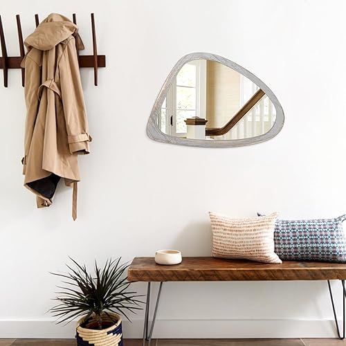 Miniatura 6 de Espejo de madera colgante asimétrico para pared, marco ovalado irregular, espejo de pared pequeño, moderno, único, decorativo, tocador, dormitorio,