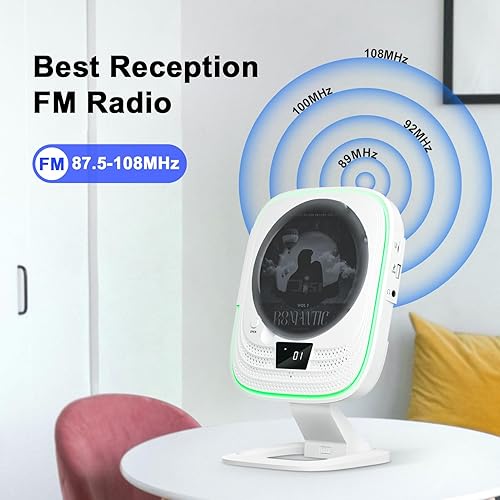 Miniatura 3 de Reproductor de CD portátil con Bluetooth 5.0, reproductor de CD Boombox altavoces estéreo de alta fidelidad, radio FM de escritorio montado en la