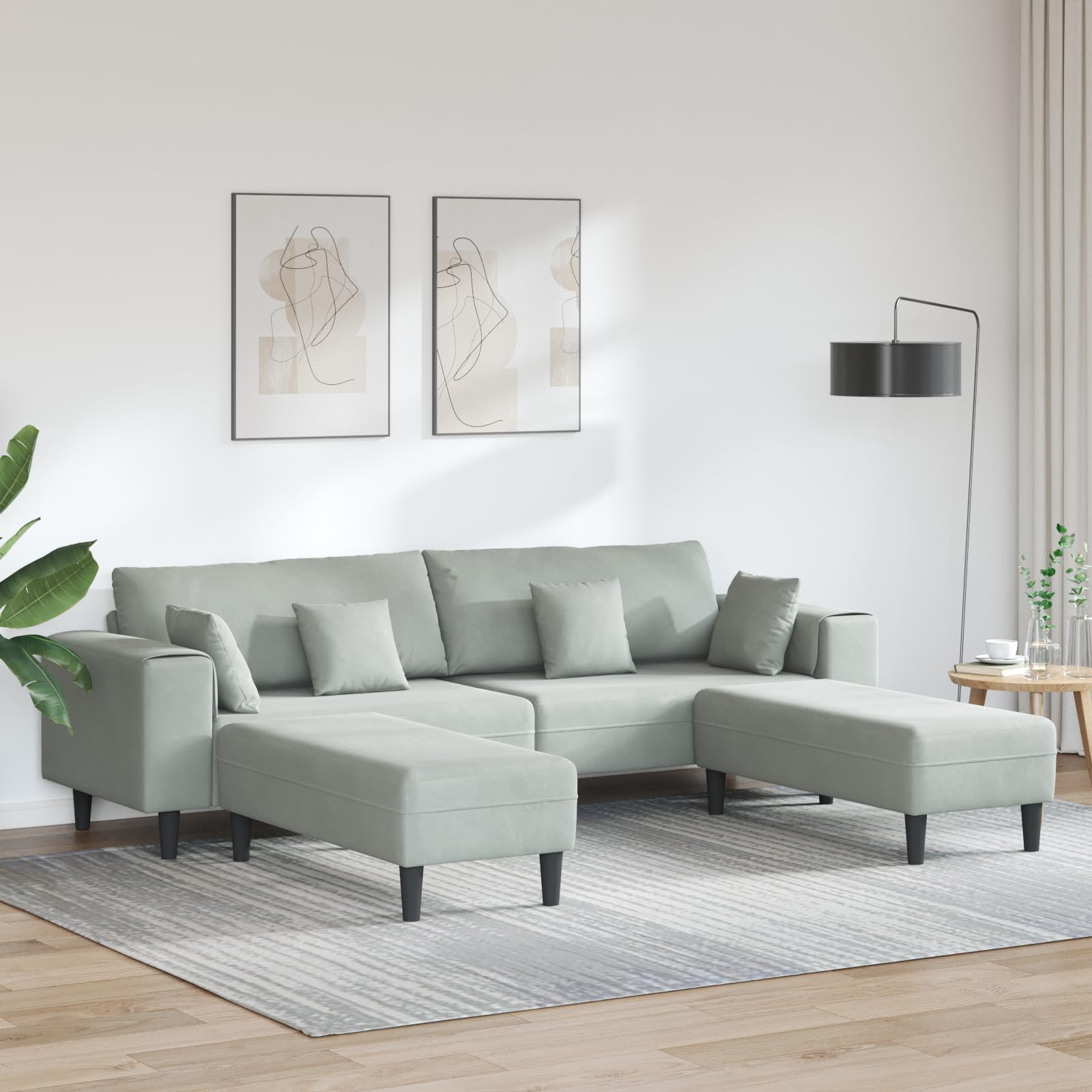 Nowoczesna aksamitna sofa 3-częściowa w kolorze jasnoszarym 208 cm z poduszkami – elegancka sofa do salonu z rdzeniem sprężynowym i podłokietnikami zapewnia stabilność i komfort, smukła
