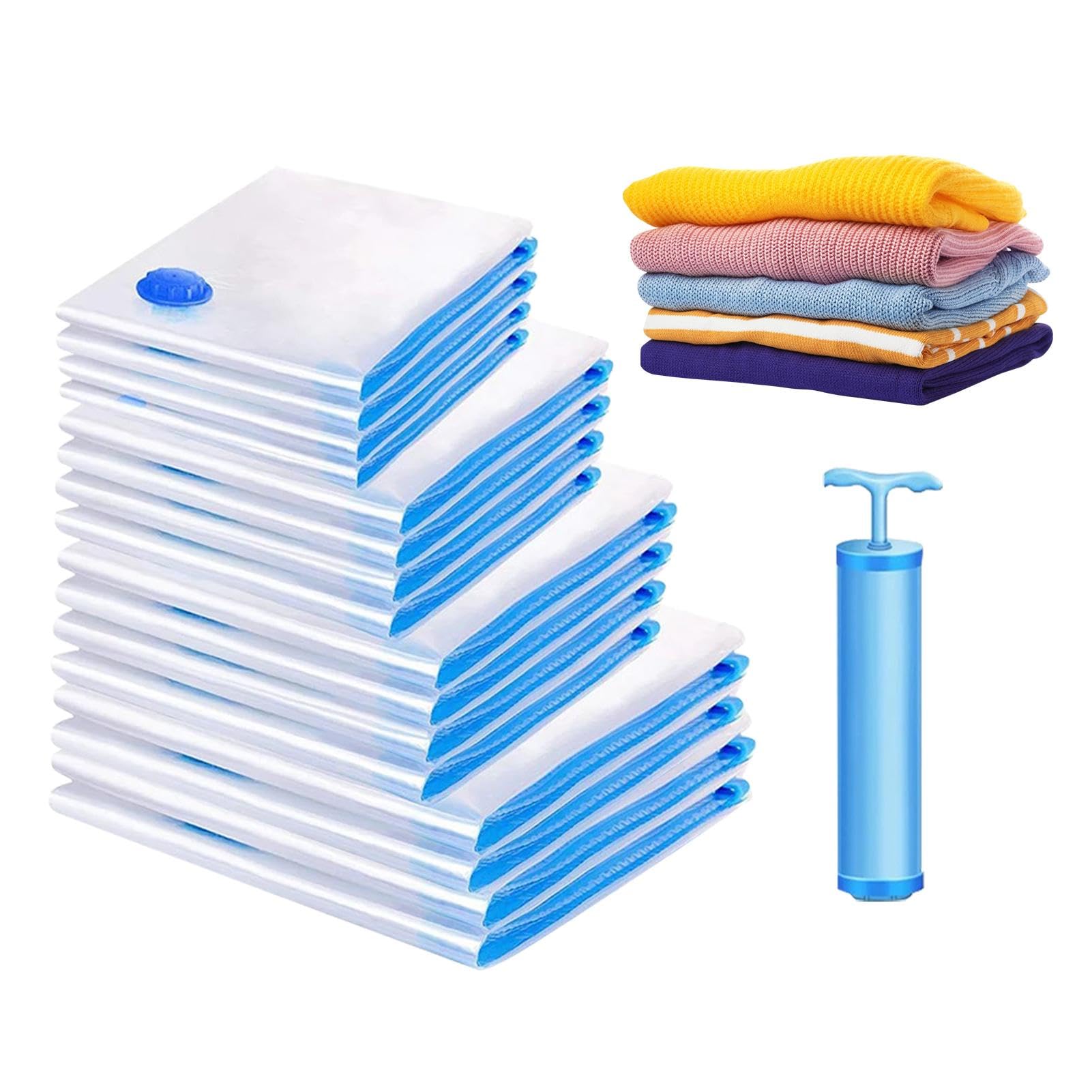 Bolsas de compresión para viajes, bolsas al vacío para viajes, 20X Space | Bags Bolsas de almacenamiento al vacío con bomba de mano, Bolsas herméticas de compresión transparentes para ropa, ropa de ca