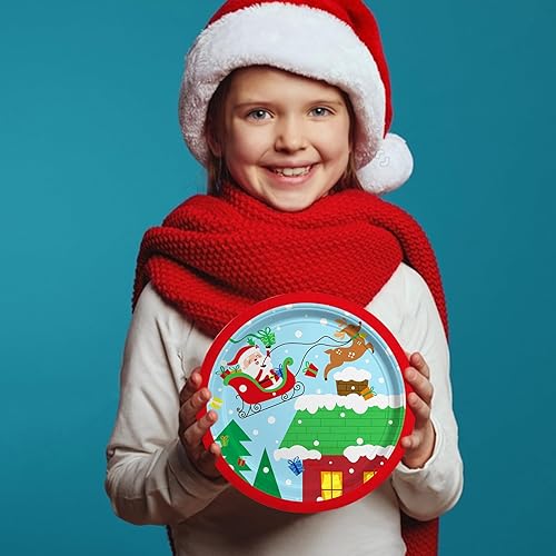 Miniatura 7 de Suministros para fiestas de Navidad  Juego de platos, servilletas y tazas de papel desechables con temática de Papá Noel de Navidad con mantel de