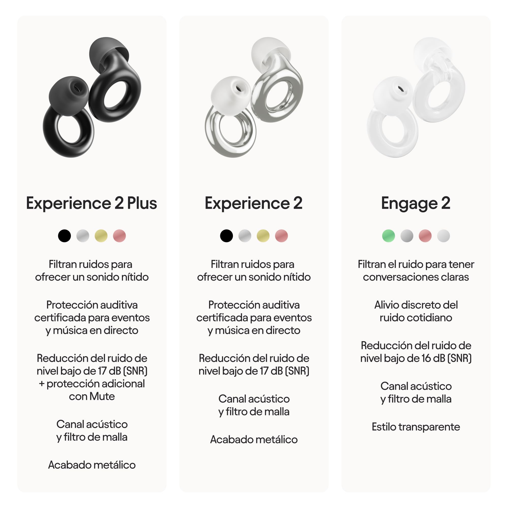 Loop Experience 2 Plus Tapones para los oídos Protección auditiva 17 dB Alta fidelidad + Mute