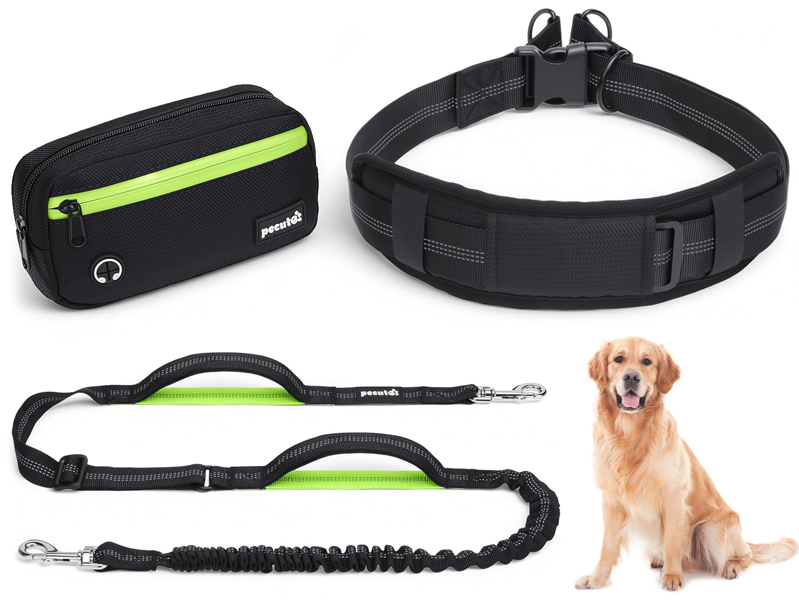 Dog Leash Hands Free, Waist Leash for Dog Walking with Pouch Removable| Shock Absorbing Bungee| Thickened Lumbar pad & Comfortable Dual Handles| Dog Running and Training,for 33-120lbs Dogs