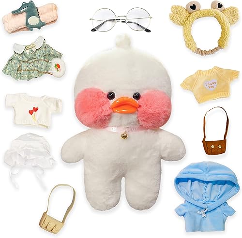 LALAFANFAN Lindo juguete de peluche de pato peluche Kawaii con 11 accesorios para bricolaje lindo animal de peluche para niños