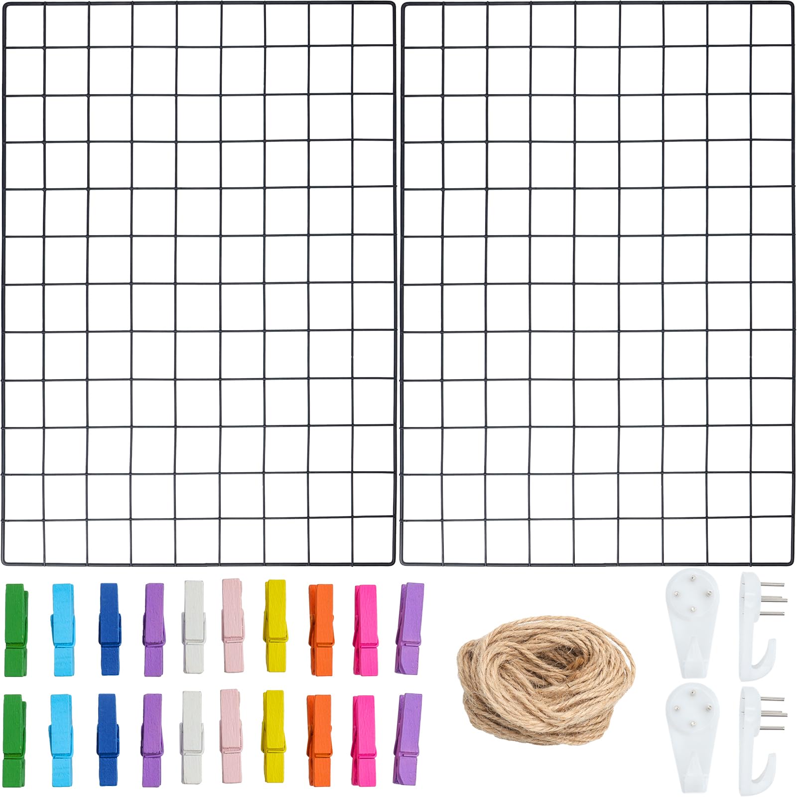 YGNNBC 2 Pack 64×45cm Wall Grid Panel Black Multifunctional Decorative Wall (with Accessories) Art Organizer Photo Board for Office, Kitchen, Room and More (Black)