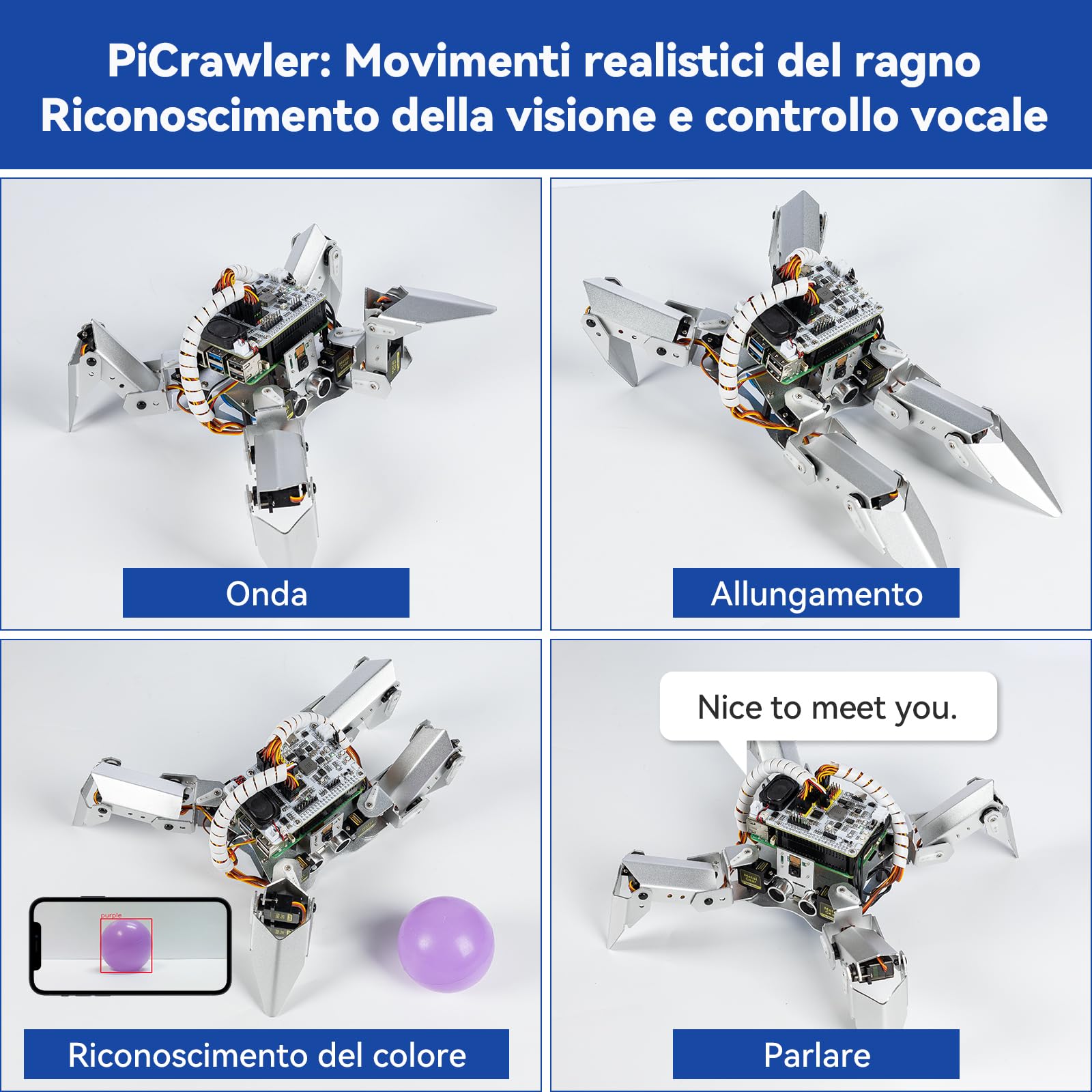 SUNFOUNDER PiCrawler AI Robot kit per Raspberry Pi, Robot HAT, Camera Module, Multi-Function DIY Bionic Robots per bambini e adulti, batterie incluse (Raspberry Pi NON incluso)
