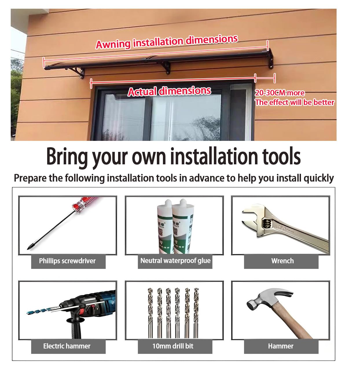 Toldo de policarbonato para puerta de ventana con soporte de aleación de aluminio, resistente, resistente a la lluvia y a la nieve, fácil instalación, duradero, fuerte rodamiento de carga para
