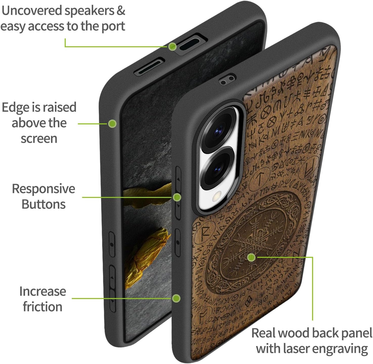 Carveit Magnetic Wooden Case for Samsung Galaxy S25 Edge Case 2025, TPU Shockproof Cover & Wood Artisan Engraved, Compatible with MagSafe Wireless Chargers (Viking Symbol) Walnut