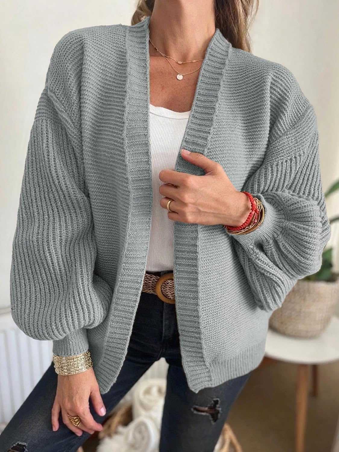 Cicy Bell Womens Oversized Cardigan Sweaters Trendy Open Front Long Lantern Sleeve Chunky Knit Sweater - Image 4