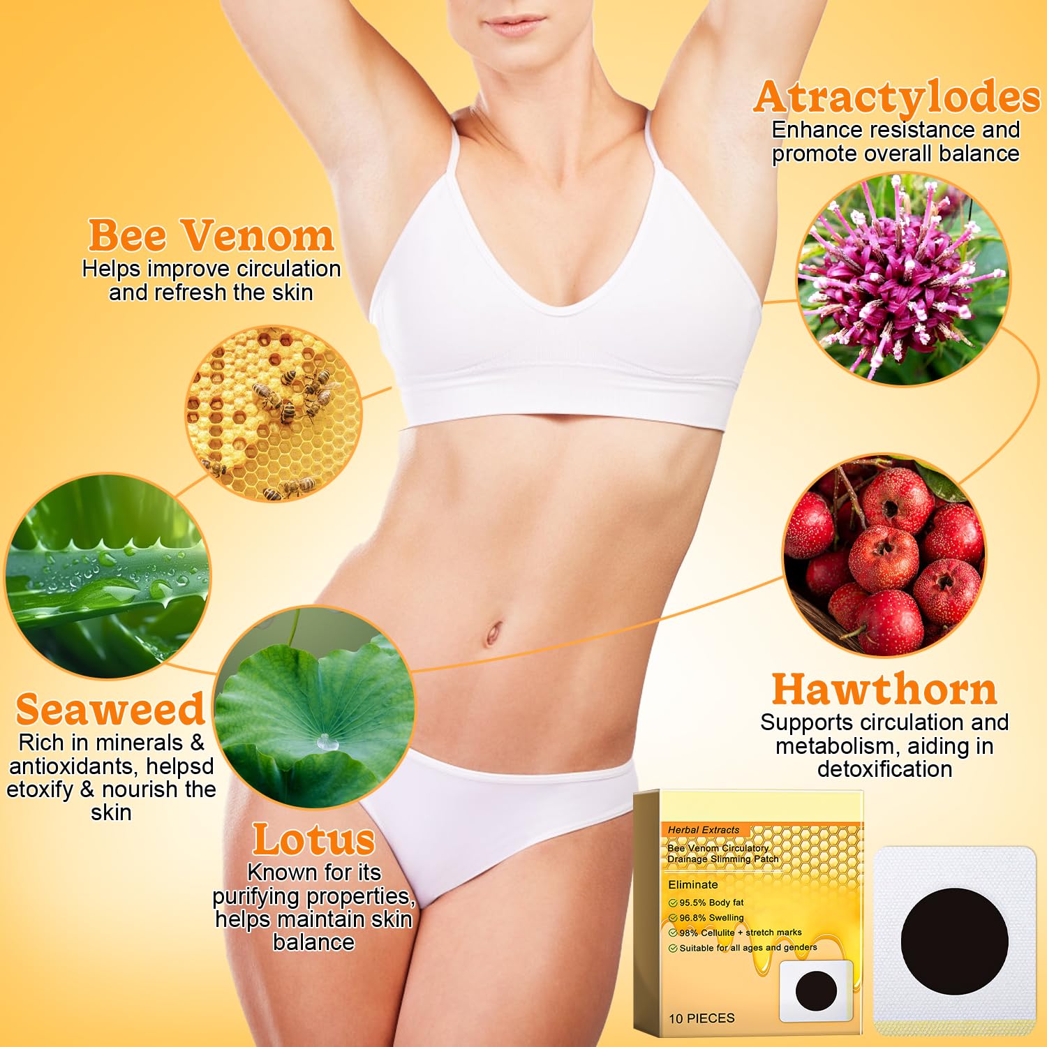 40 Stück Bienengift-Lymphdrainage-Schlankheitspflaster, Abnehmen Fettverbrenner, Bienengift Pflaster Zum Abnehmen, Abnehmen Patch Lymphatic Drainage (40)