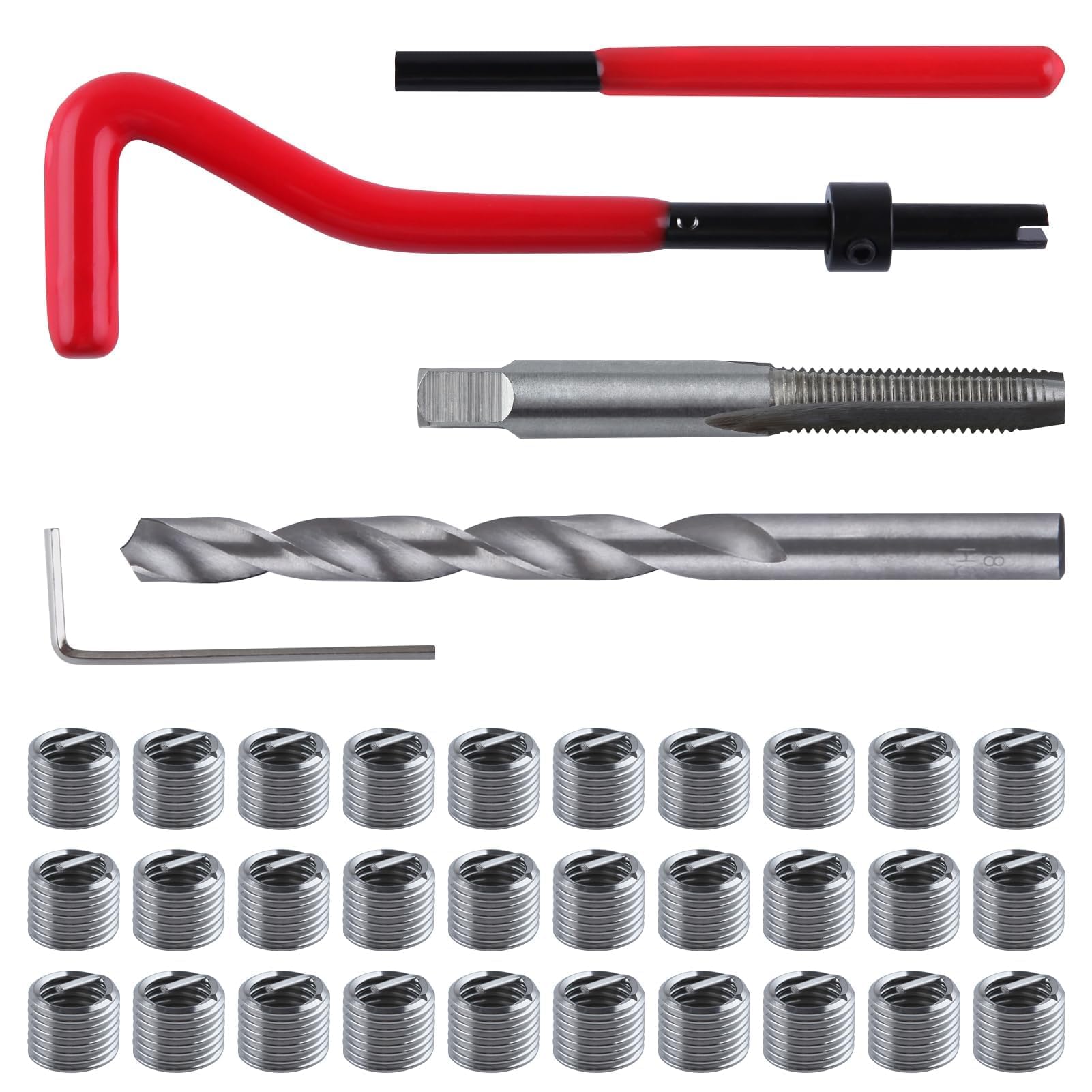 LEONTOOL Kit de réparation de filetage hélicoïdal en acier inoxydable 304 avec boîte de rangement - 140 pièces - En acier inoxydable 304 - M3 M4 M5 M6 M8 M10 M12