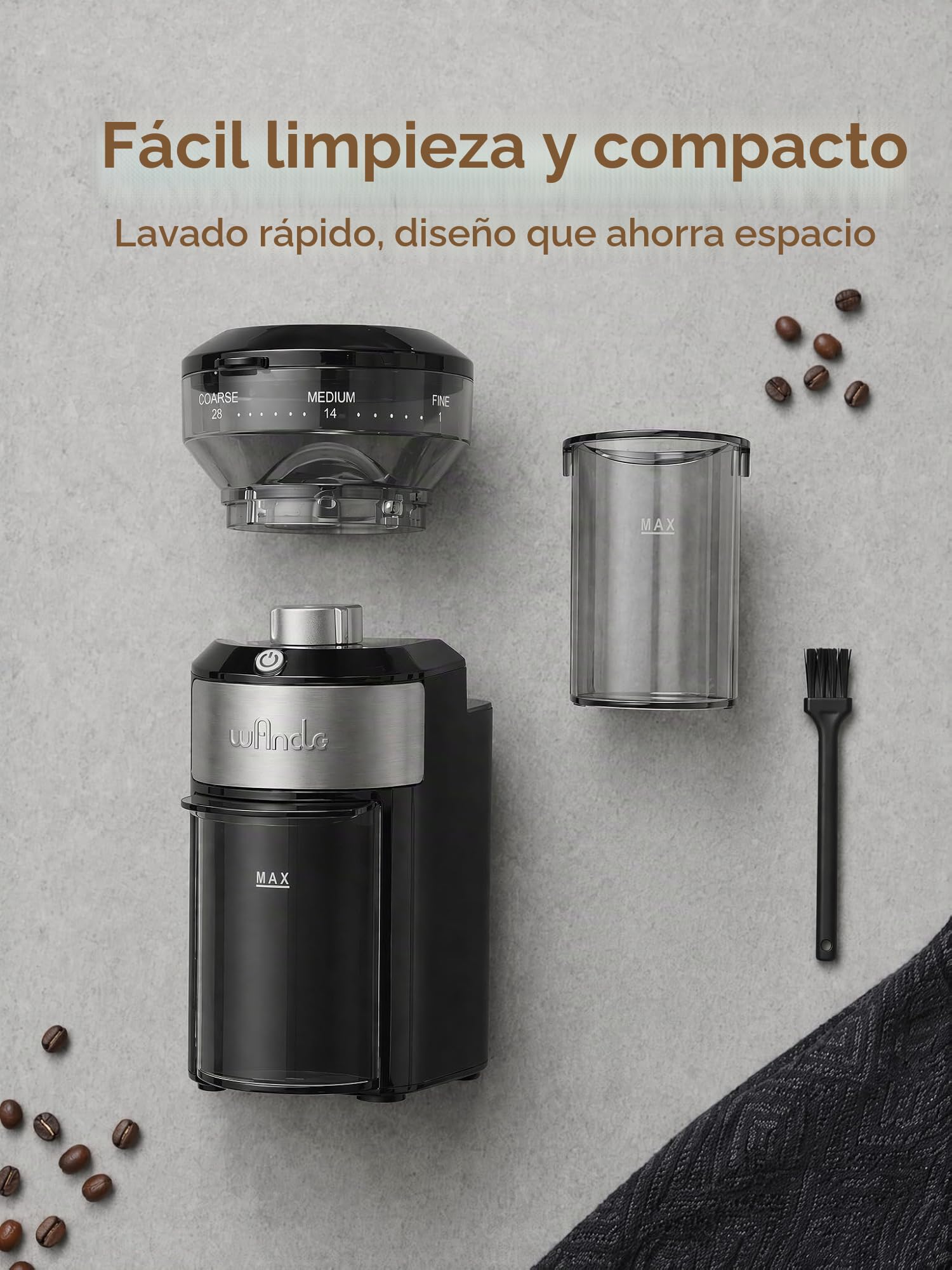 Wancle Macinacaffè – Macinacaffè elettrico regolabile con 28 livelli di macinatura - macinatura precisa per 2-12 tazze - Per Espresso, caffè filtro e French Press, 220V