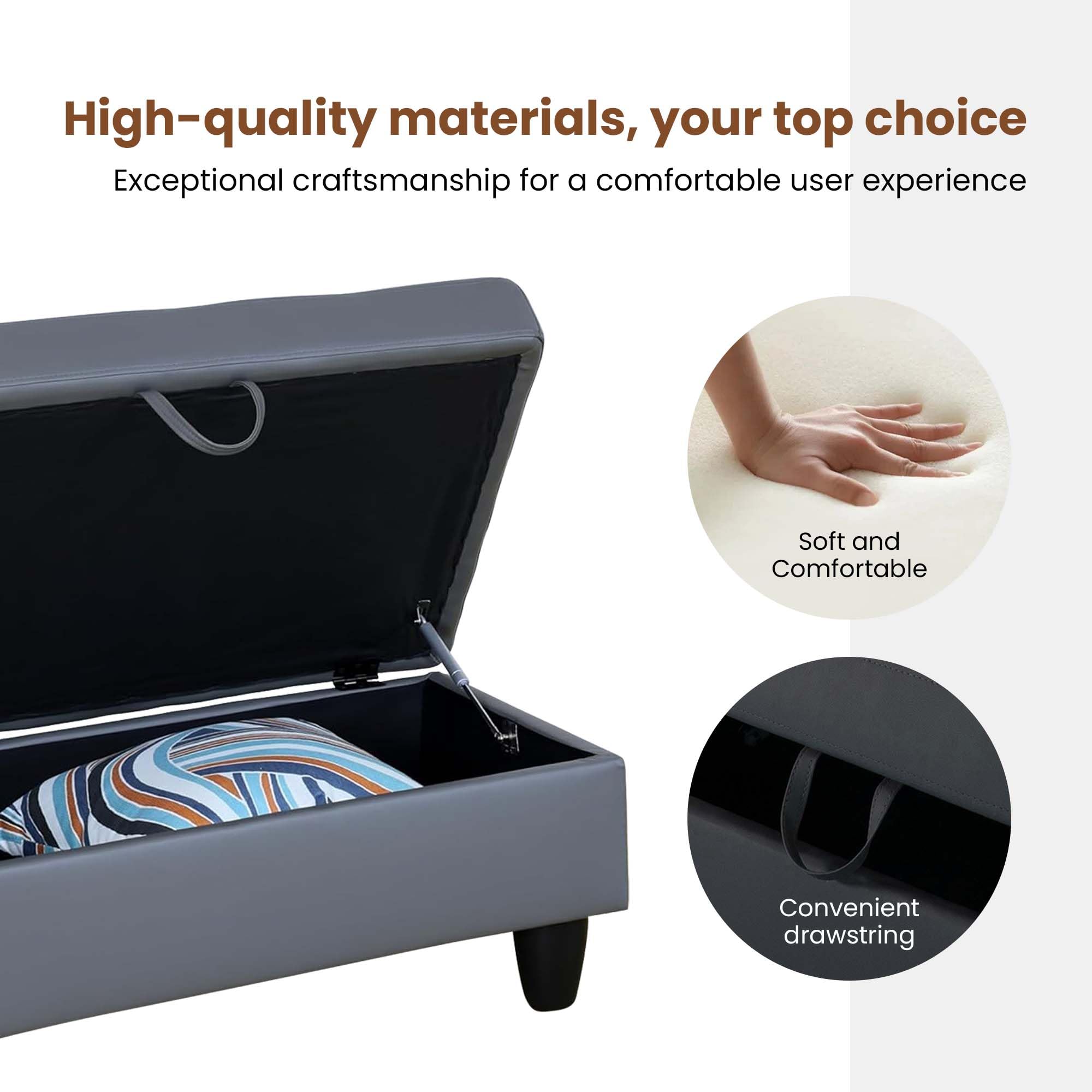 Ottoman with Storage, Leather Ottoman Foot Rest for Living Room