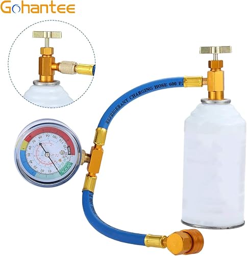 Miniatura 6 de Kit de manguera de recarga de refrigerante R134A con manómetro para aire acondicionado de automóvil, R134a Piercing Can Tap, R134A acoplador rápido,