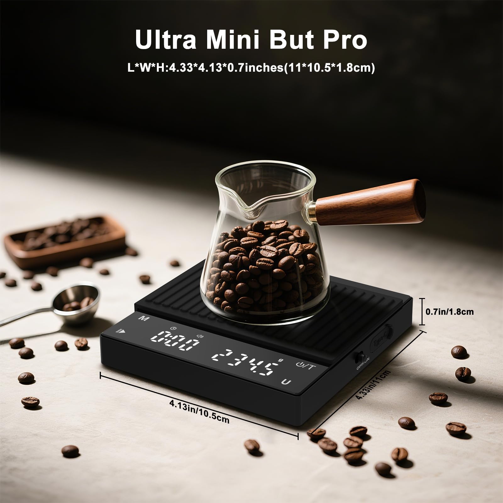 Mini báscula de café recargable, báscula de café con temporizador, escala precisa de 4.4 lbs/0.00 oz, temporizador automático/manual, mini báscula de cocina digital portátil para café por 2