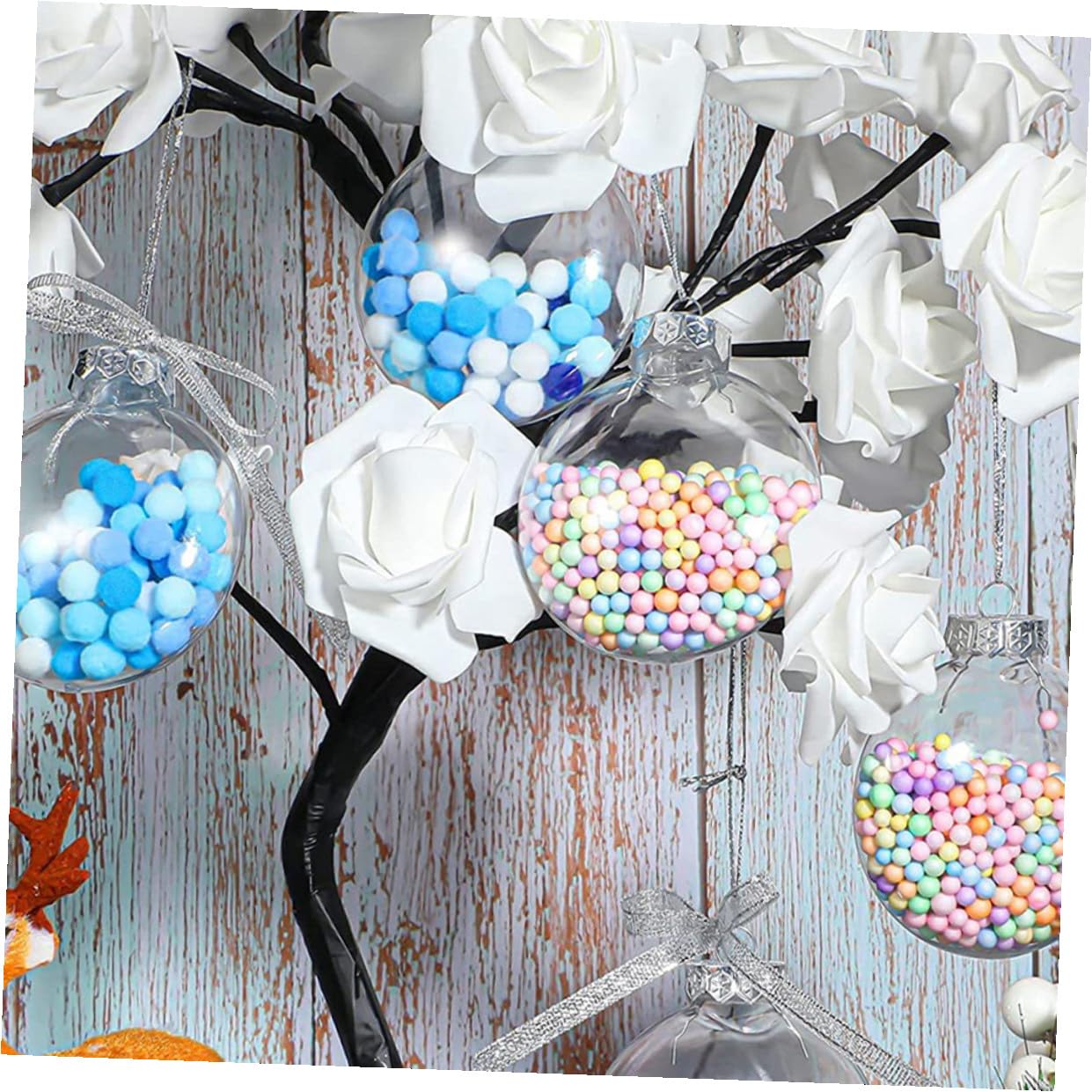 Angoily Lot de 12 boules de Noël transparentes plates en plastique à suspendre - 60 mm