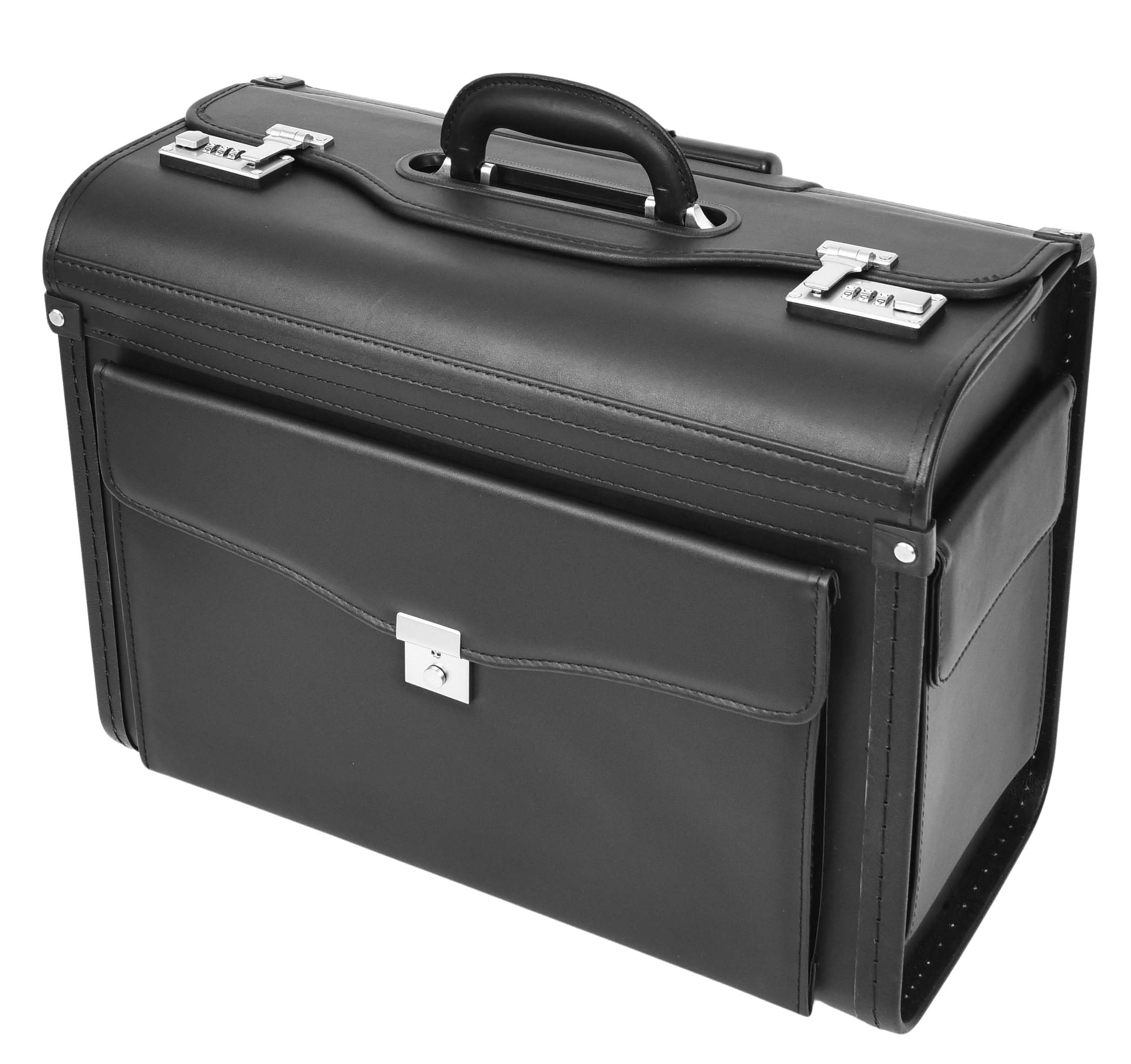 Custodia da pilota in pelle con ruote, borsa da viaggio per laptop Business Executive Black Titan, Nero , L, Cabina Flight Case