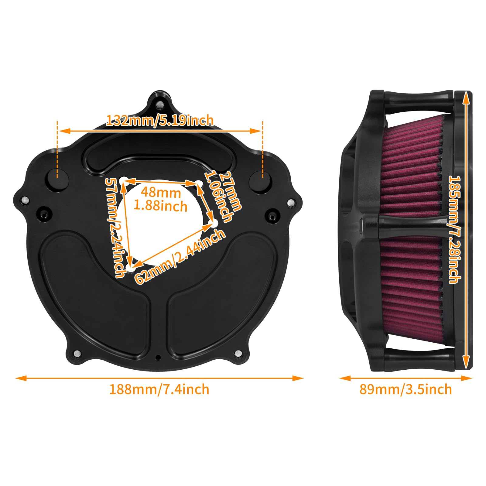 Kit di aspirazione della turbina filtro aria CNC per moto per Harley Sportster XL 1200 883 72 48 2004-2023 rosso