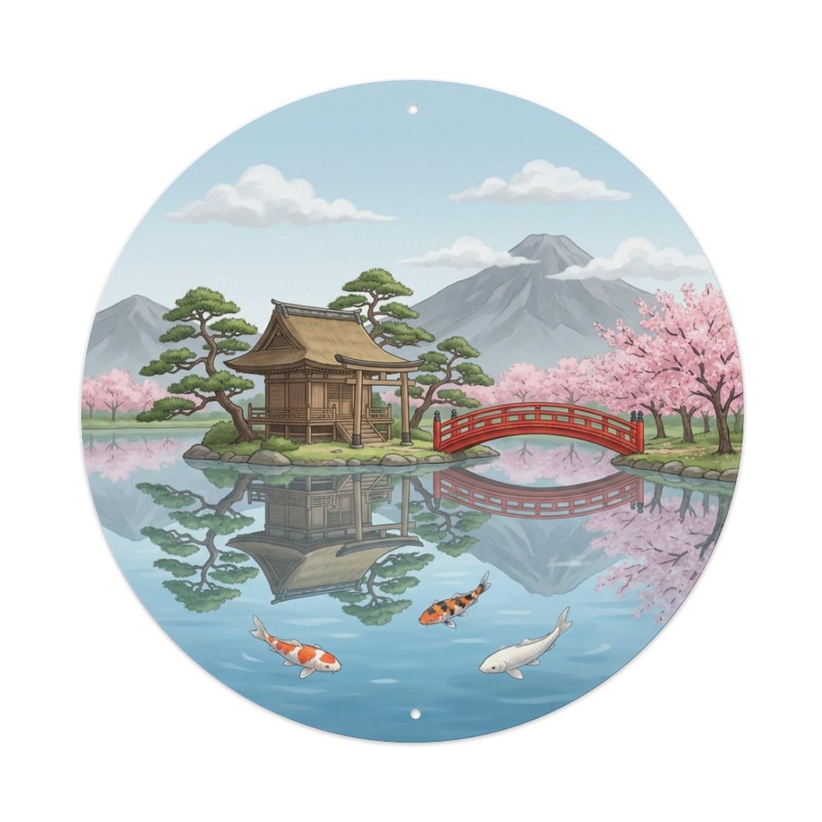 Tgrcjimh Style Metal Tin Sign Japanese Koi Fish Island Lake Shrine Tranquil