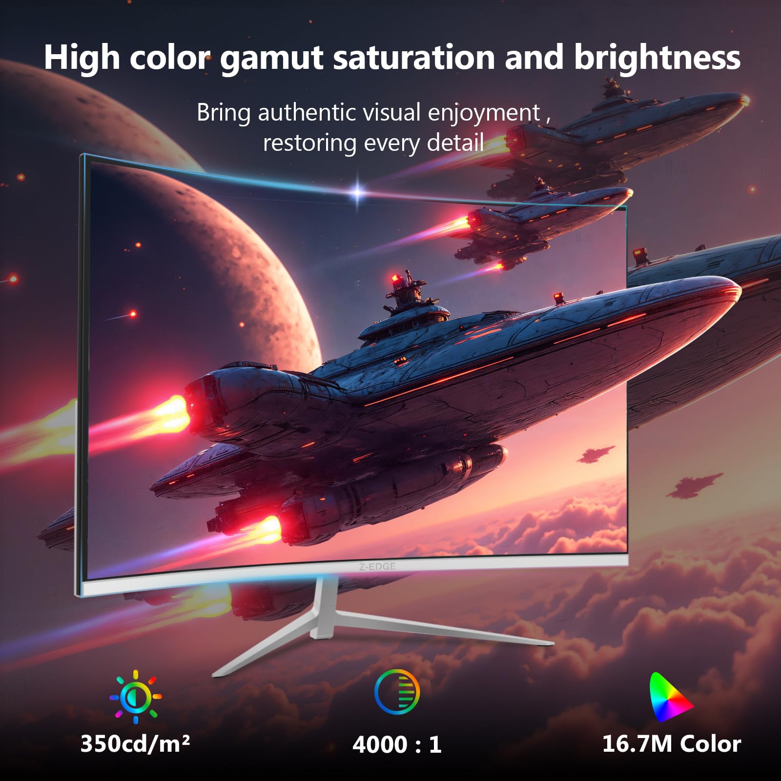 Z-Edge 27-calowy zakrzywiony ekran dla graczy PC Biały 300 Hz (DP1.4*2), 1ms, FreeSync, FHD, 240Hz (HDMI2.0*2), monitor do gier LED, regulowane nachylenie, HDR, VA, RGB, VESA (kabel DP w zestawie)