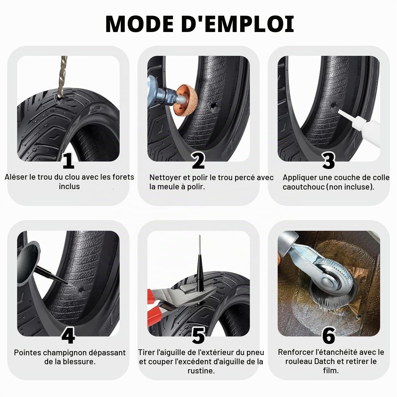 Kit de réparation de pneus 27 pièces Heavy Duty avec Bouchons | rouleau de patch de pneu avec tampon de pneu, réparation de pneus de voiture, kit de réparation de crevaison pour voiture
